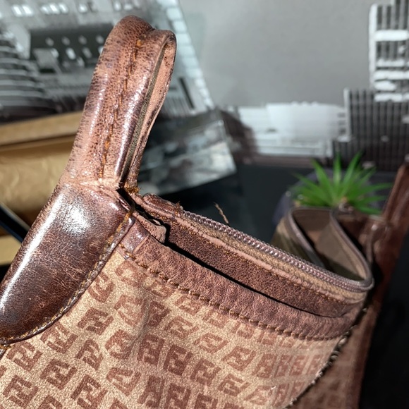 Authentic FENDI Zucca Shoulder Bag Suede Leather Brown Rehab - Picture 9 of 13